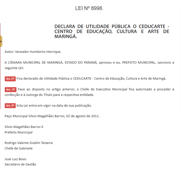 Lei de Utilidade Pública Municipal nº 8.998/2011