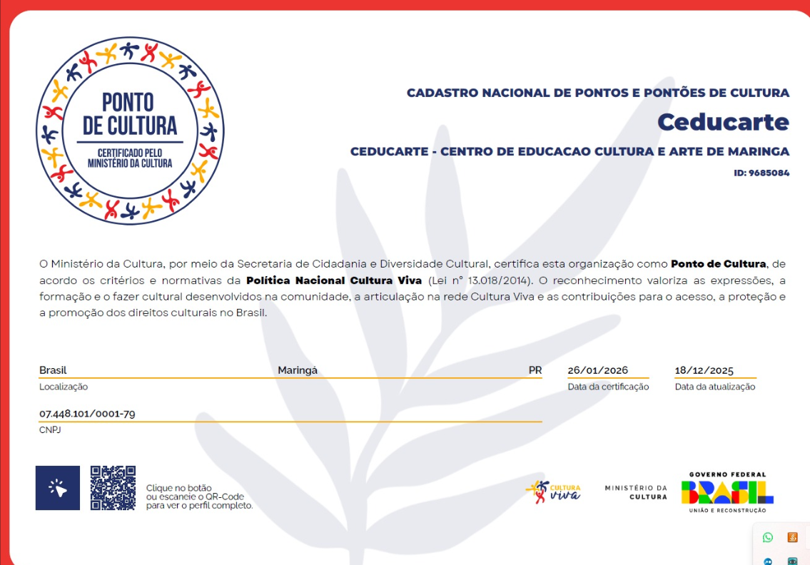 Certificado Ponto de Cultura